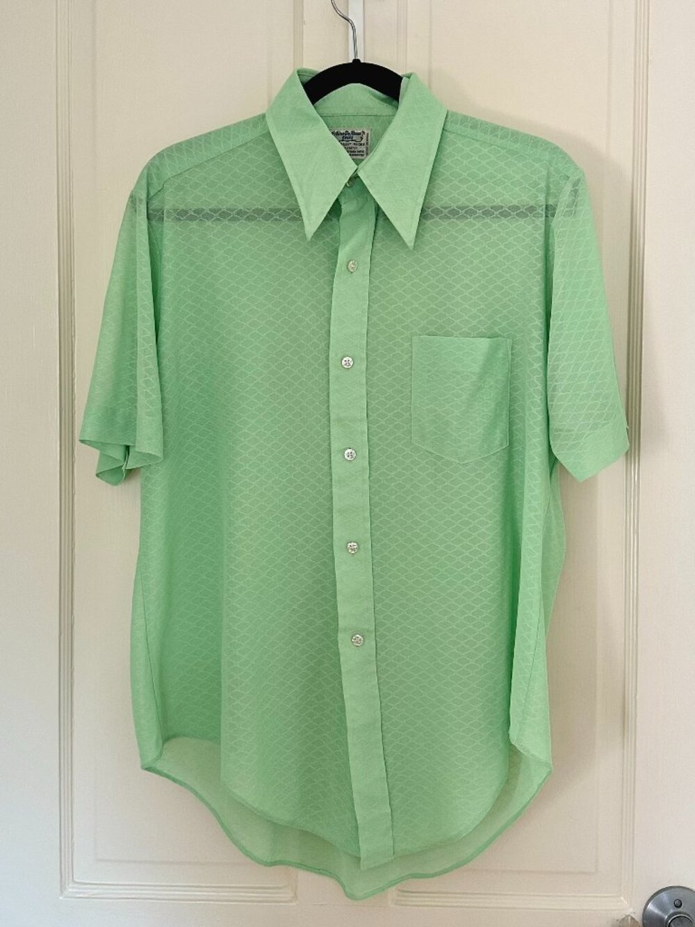 VNTG | Sheer Mint Honeycomb Button Up Blouse